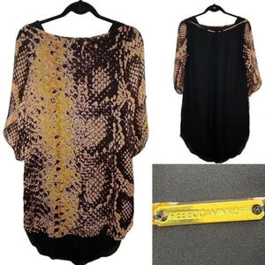 Rebecca Minkoff Leah Silk Dress Snake Print Black Curved Hem Size 6